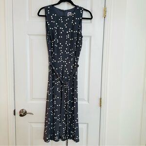 Anne Klein Navy Midi Dress with White Polka Dot Floral Pattern.
